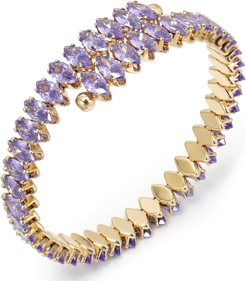Wovanoo Rhinestone Cuff Bracelet Cubic Zirconia Tennis Bracelets Open Adjustable Elastic Bangle for Women - Image 1